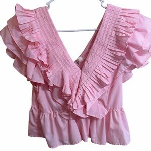 Entro Pink Pleated Ruffle Blouse